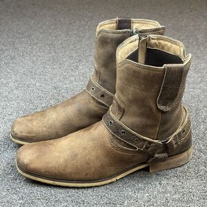 Bed Stu Men's Distressed Leather Harness Ankle Boots Brown Size 12 Biker Moto
